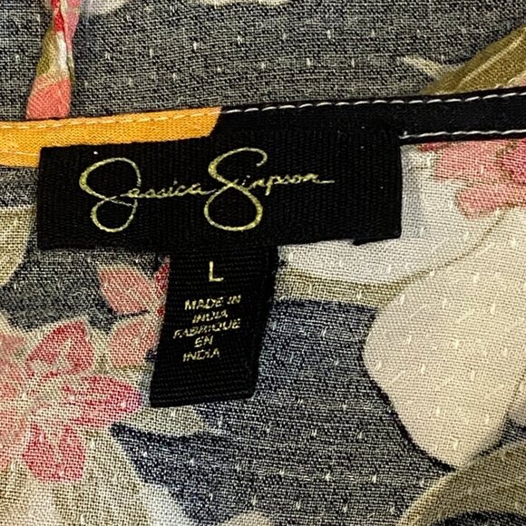 Jessica Simpson Open Back Flutter Sleeve Floral Top Sz L #204J - Picture 6 of 8